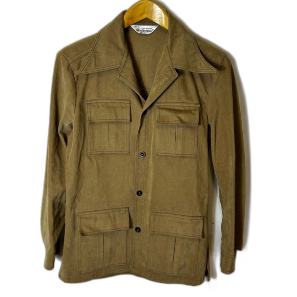 VTG 70s Van Heusen Men's Camel Tan Brushed Twill 2 Piece Leisure Suit Size 38 - Picture 3 of 15